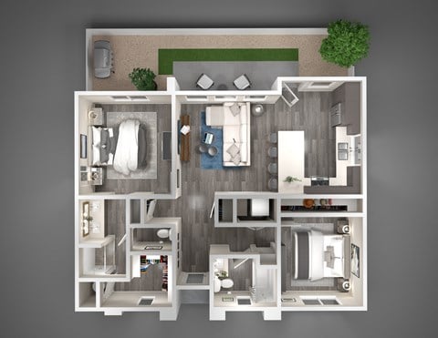 Floor plan for 2 beds, 2 baths, 997 sqft